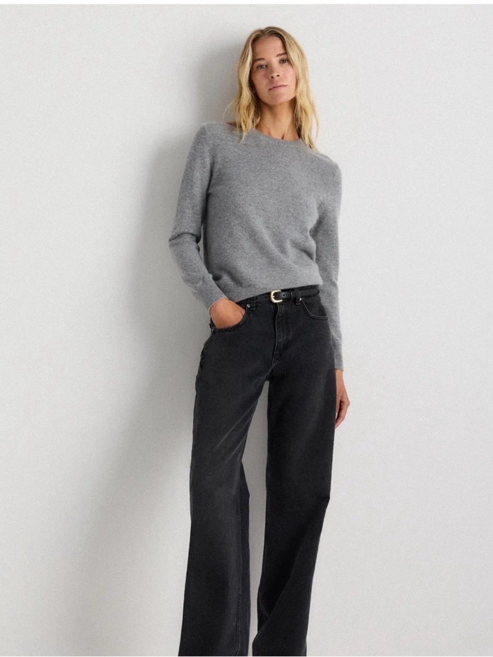 Quince Mongolian Cashmere Crewneck Sweater M Heather Grey Capsule Wardrobe Soft